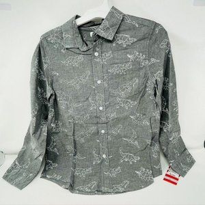 Cat & Jack Poplin Printed Long Sleeve Button Shirt Size MD (8/10) K79